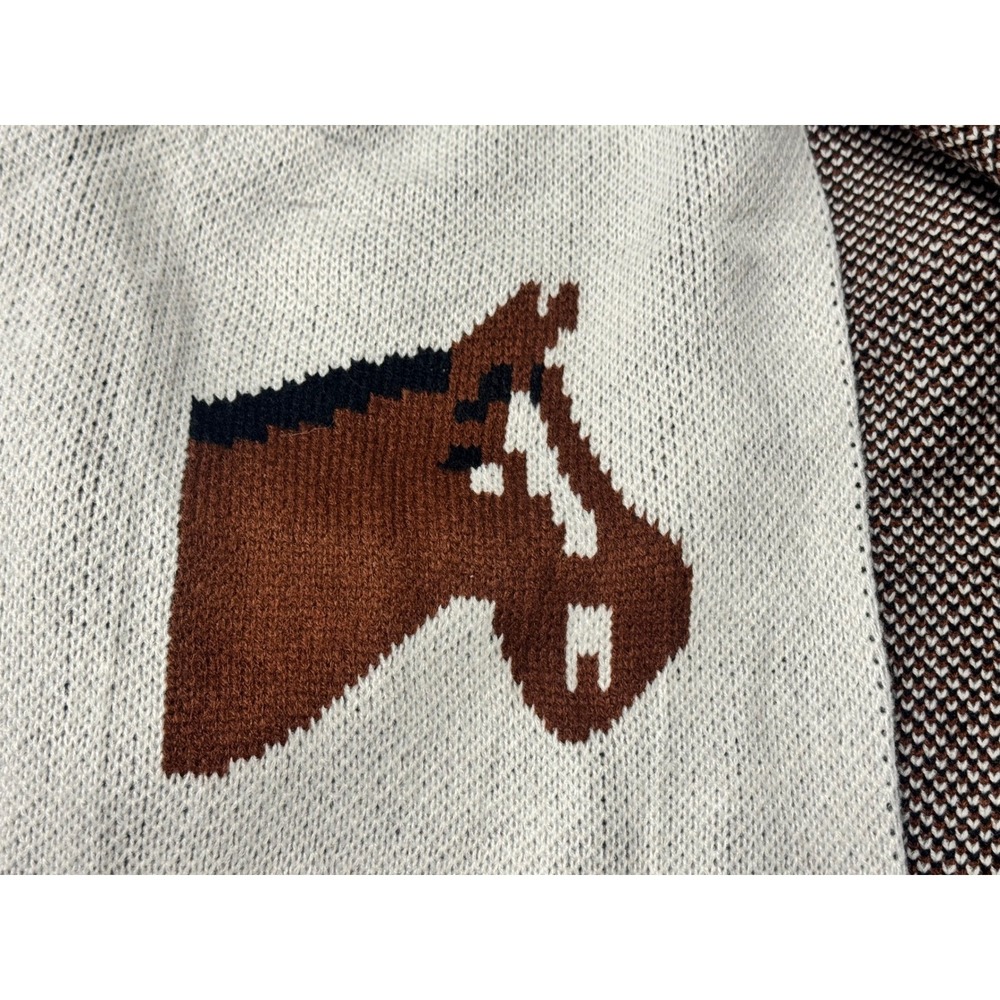 Panache Apparel Horse Knit Cardigan Sweater Cream Brown XL Shawl Collar Western - Picture 6 of 10